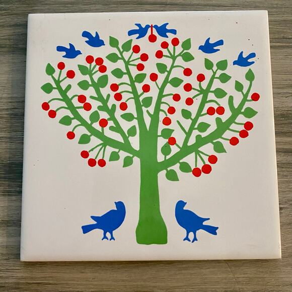 Collectors Ceramic Tile/Trivet American Quilt Design 1820 Birds in a Cherry Tree - Picture 1 of 4